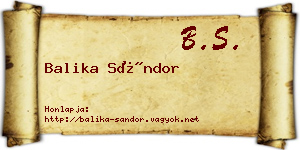 Balika Sándor névjegykártya
